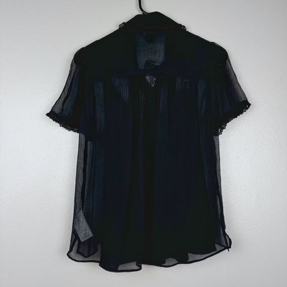 J. Crew Sheer Lace-Trim Button-Up Shirt Black Size 00/XXS NWT - Picture 3 of 6
